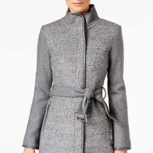 Vince Camuto Twill Wool Coat - Grey & Belted